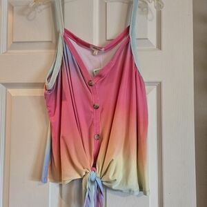 2X NWT Pink and Orange Sleeveless Tie Front Tank Top